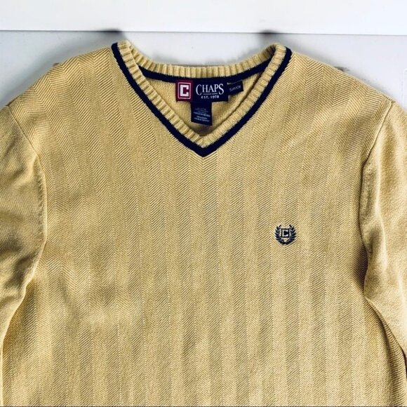 CHAPS YELLOW 100% COTTO KNIT SWEATER LONG SLEEVE TOP WARM UNISEX SIZE SMALL - Picture 4 of 11